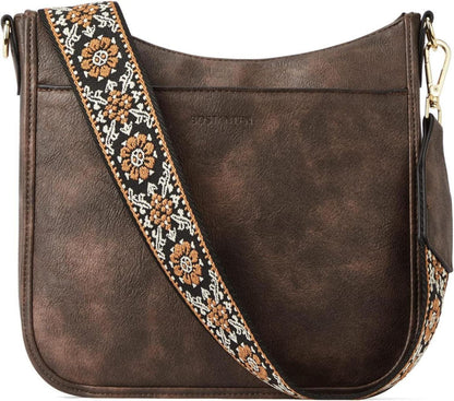 Schultertasche Damen Crossbody Leder mittelgroß mit breitem Riemen