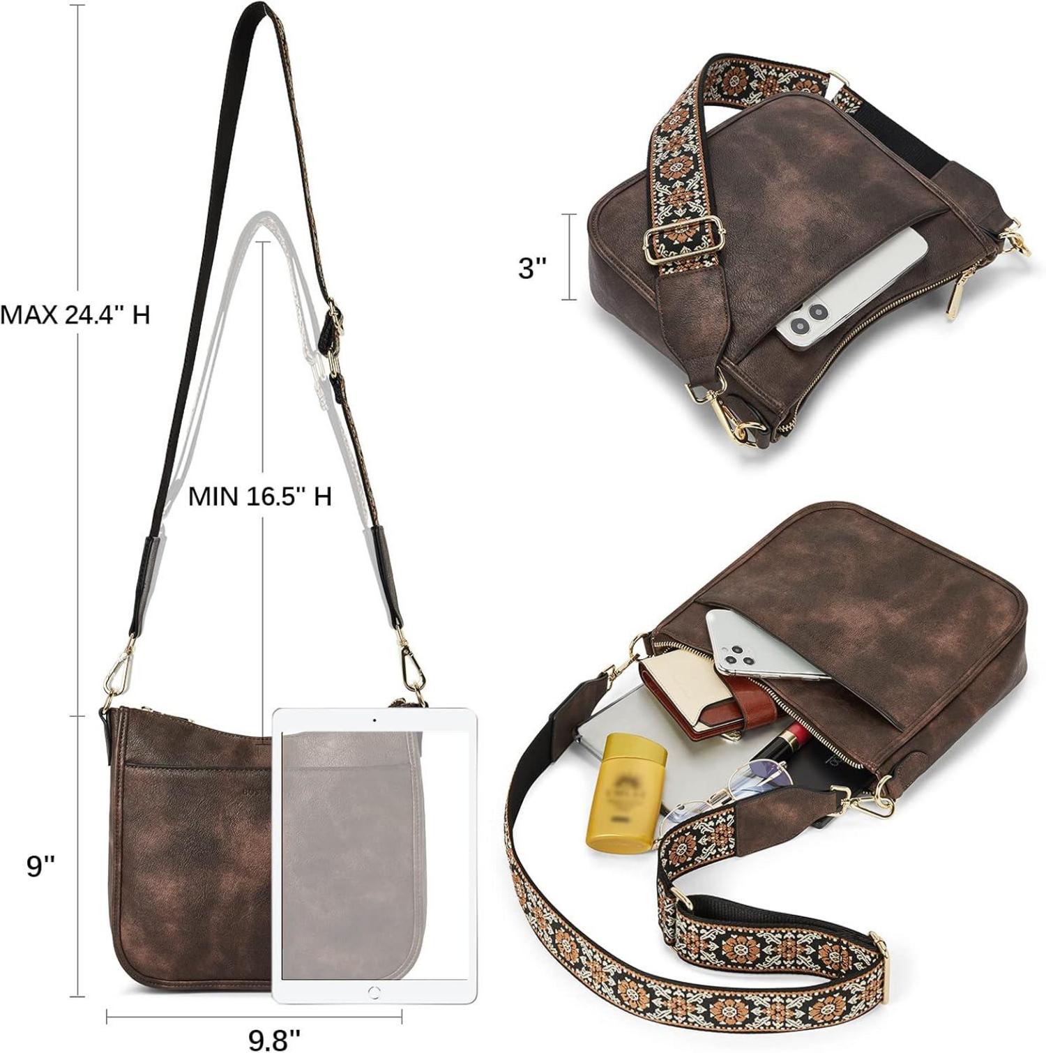 Schultertasche Damen Crossbody Leder mittelgroß mit breitem Riemen