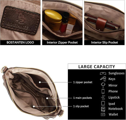 BOSTANTEN Damen Handtasche Leder Schultertasche Crossbody Tasche mit verstellbarem Riemen