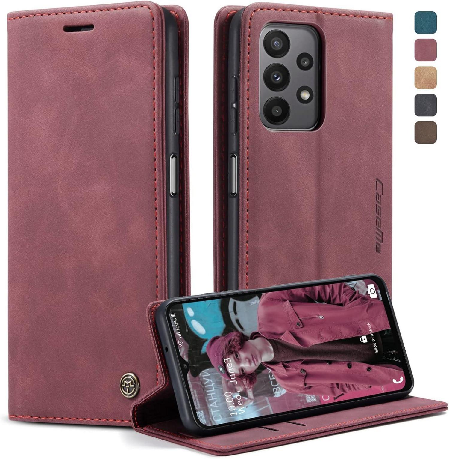 Samsung Galaxy A23 5G Handyhülle Leder Flip Case Weinrot