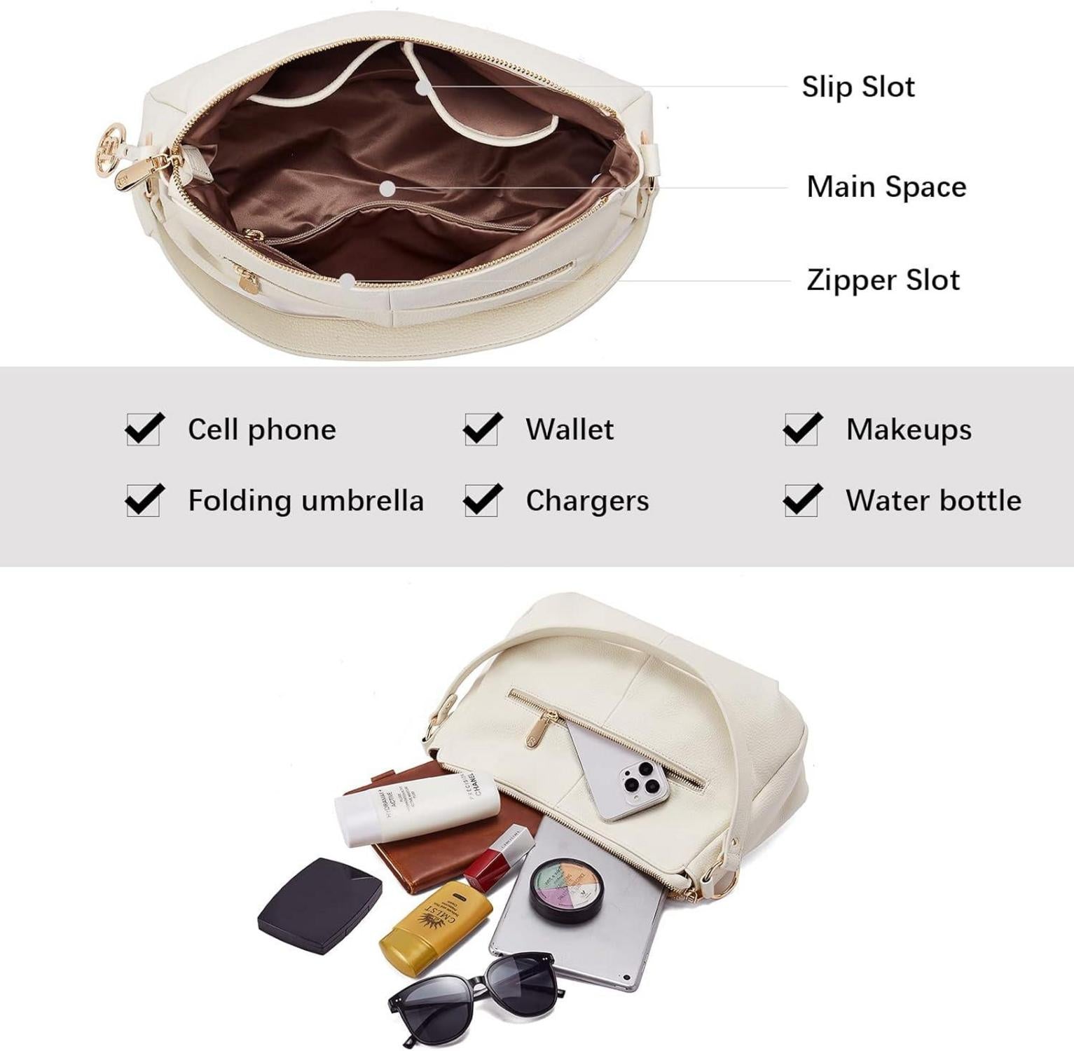 Damen Schultertasche Beige PU Leder Mittelgroße Handtasche Henkeltasche