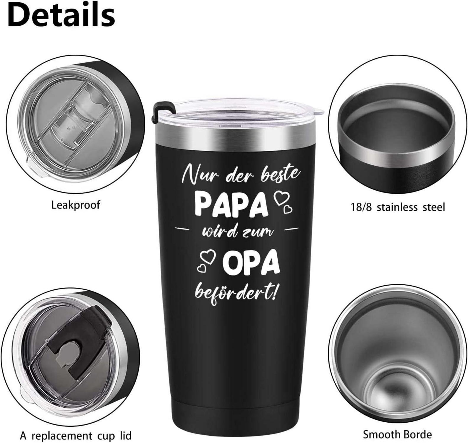 Opa Geschenk Vatertag 20oz Kaffeebecher Edelstahl Camping Becher