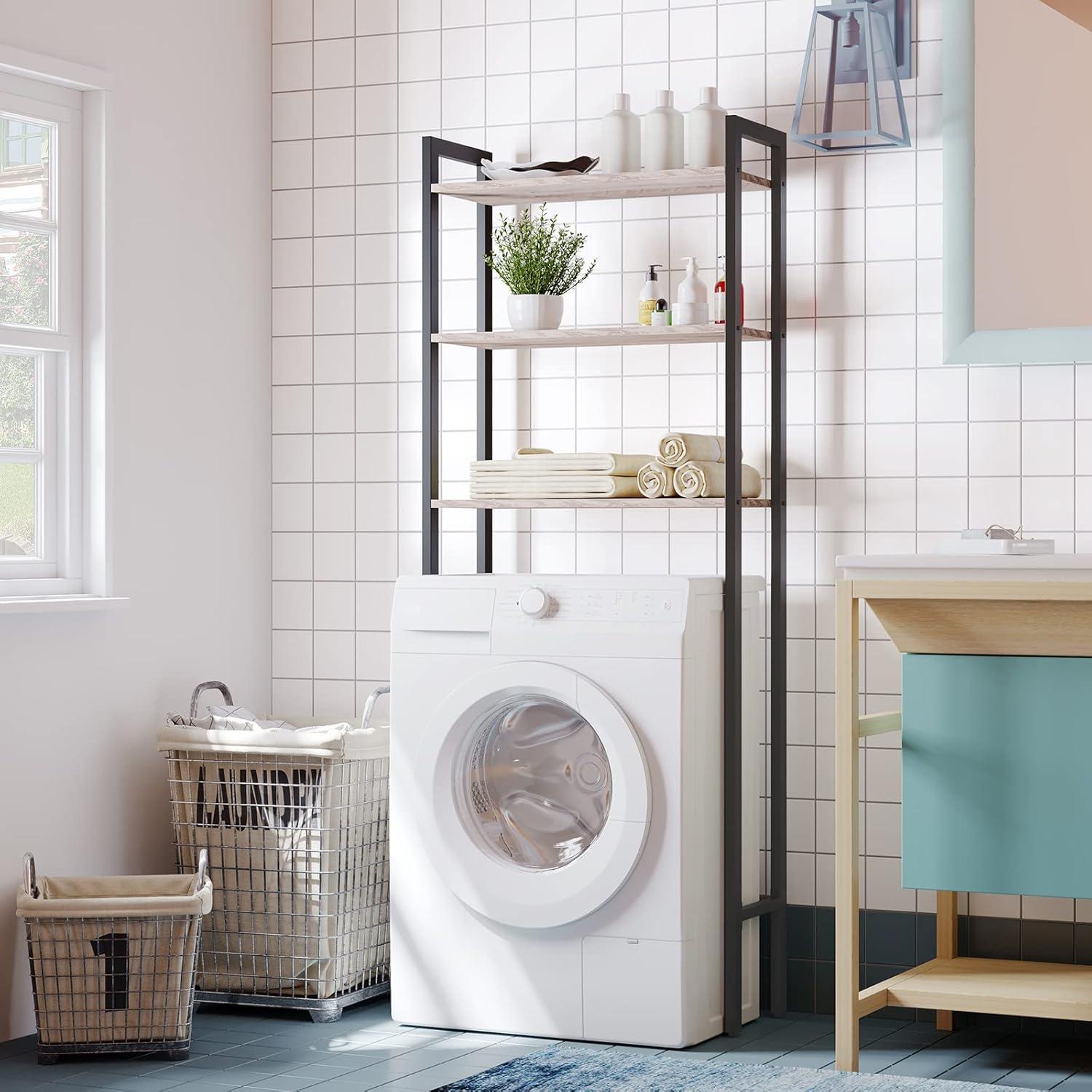 Toilettenregal mit 3 Ablagen, Retro-Stil, platzsparend, leicht zu montieren in Greige-Schwarz