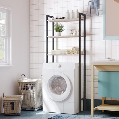 Toilettenregal mit 3 Ablagen, Retro-Stil, platzsparend, leicht zu montieren in Greige-Schwarz
