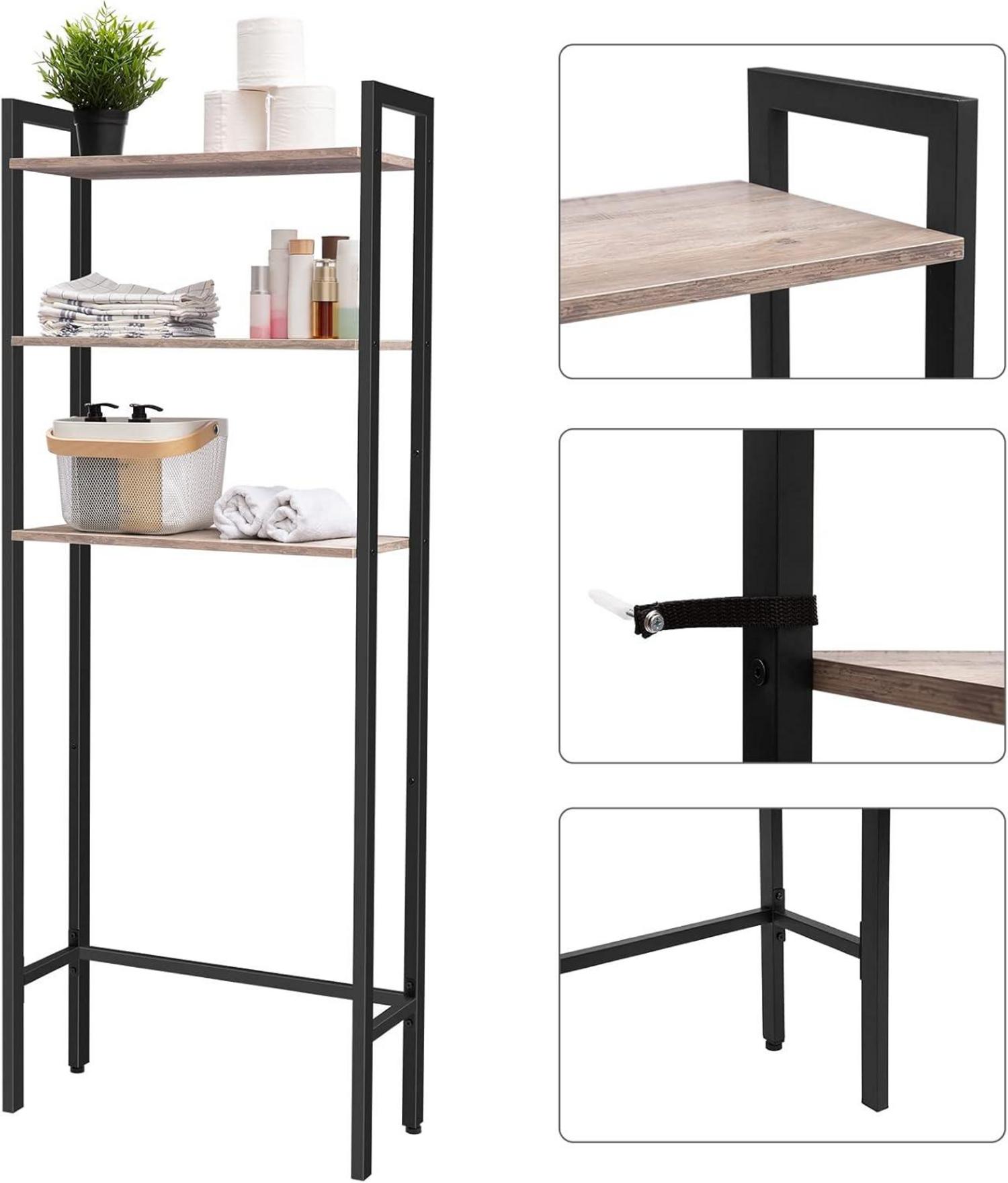 Toilettenregal mit 3 Ablagen, industrielles Badezimmerregal Retro-Stil Schwarz