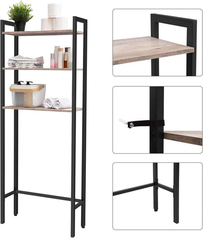 Toilettenregal mit 3 Ablagen, industrielles Badezimmerregal Retro-Stil Schwarz