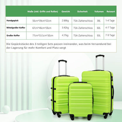 COOLIFE Hartschalen-Koffer Trolley 4 Rollen TSA-Schloss Schwarz Braun
