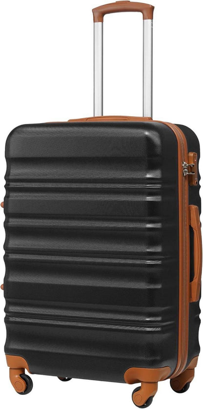 Coolife Hartschalen-Koffer Trolley mit TSA-Schloss Schwarz/Braun