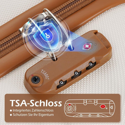 Großer Reisekoffer mit TSA-Schloss & 4 Rollen (Weiß/Braun)