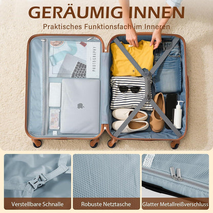 Großer Reisekoffer mit TSA-Schloss & 4 Rollen (Weiß/Braun)