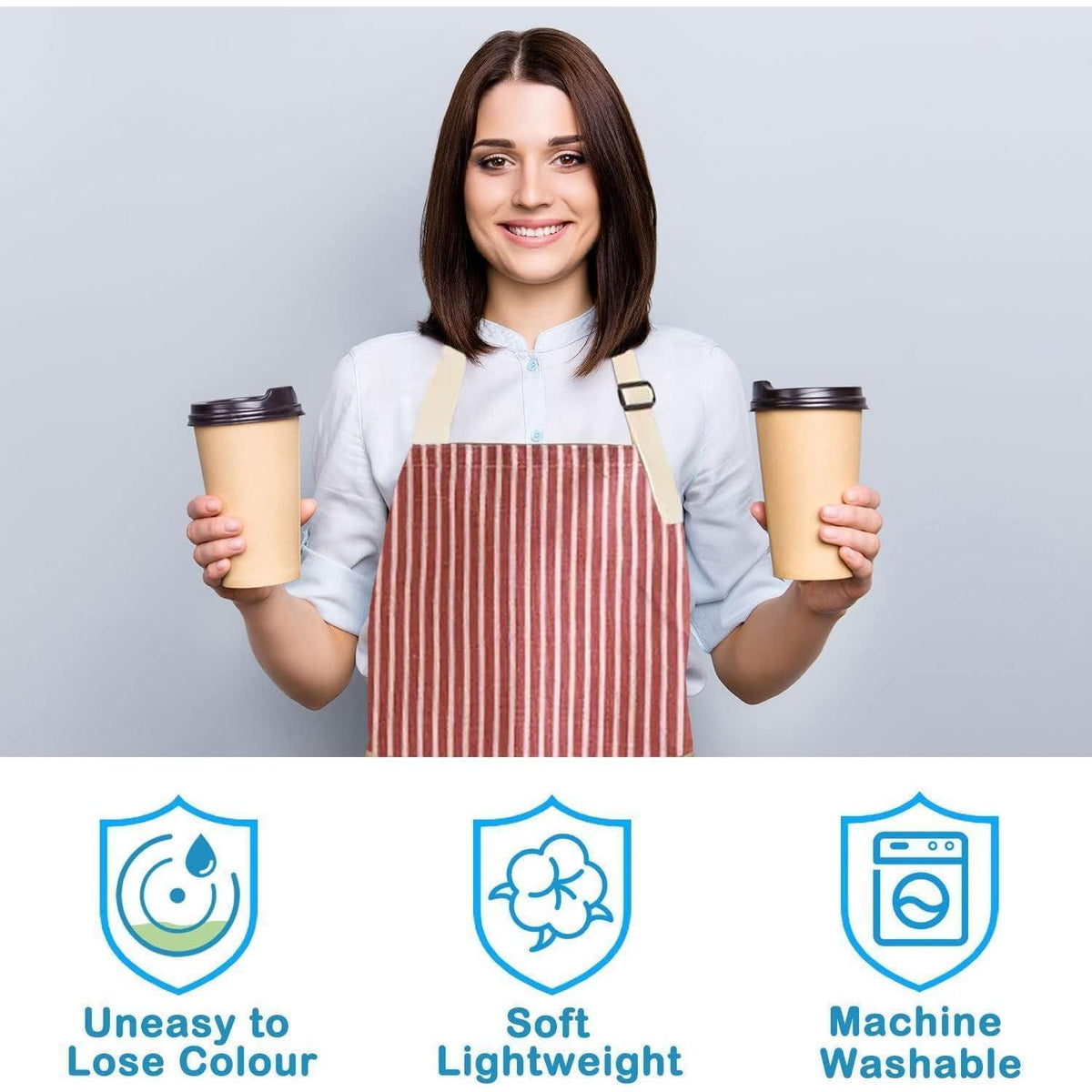 Dunkelrosa Kochschürze mit Tasche, verstellbar, Baumwolle-Leinen