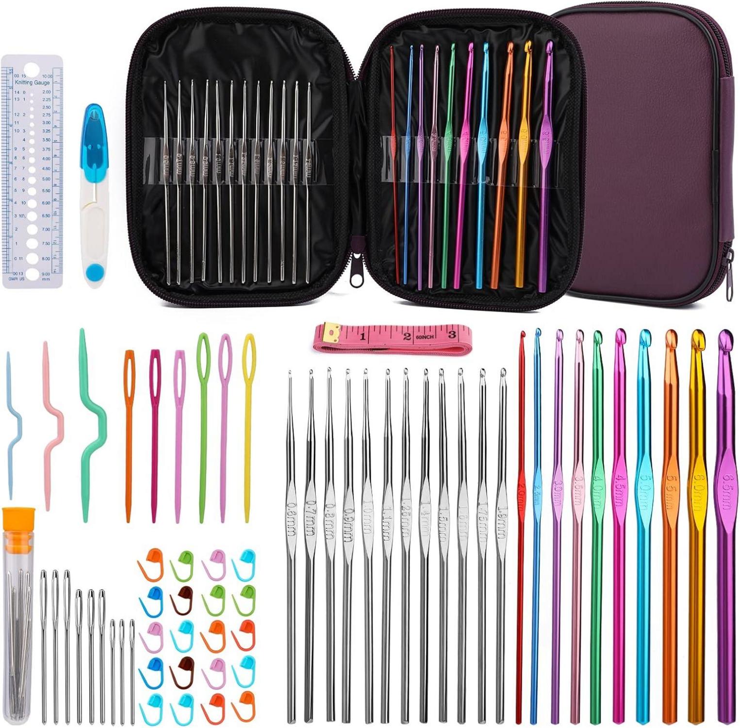 60-teiliges Häkelnadel-Set mit Aufbewahrungsbox und ergonomischen