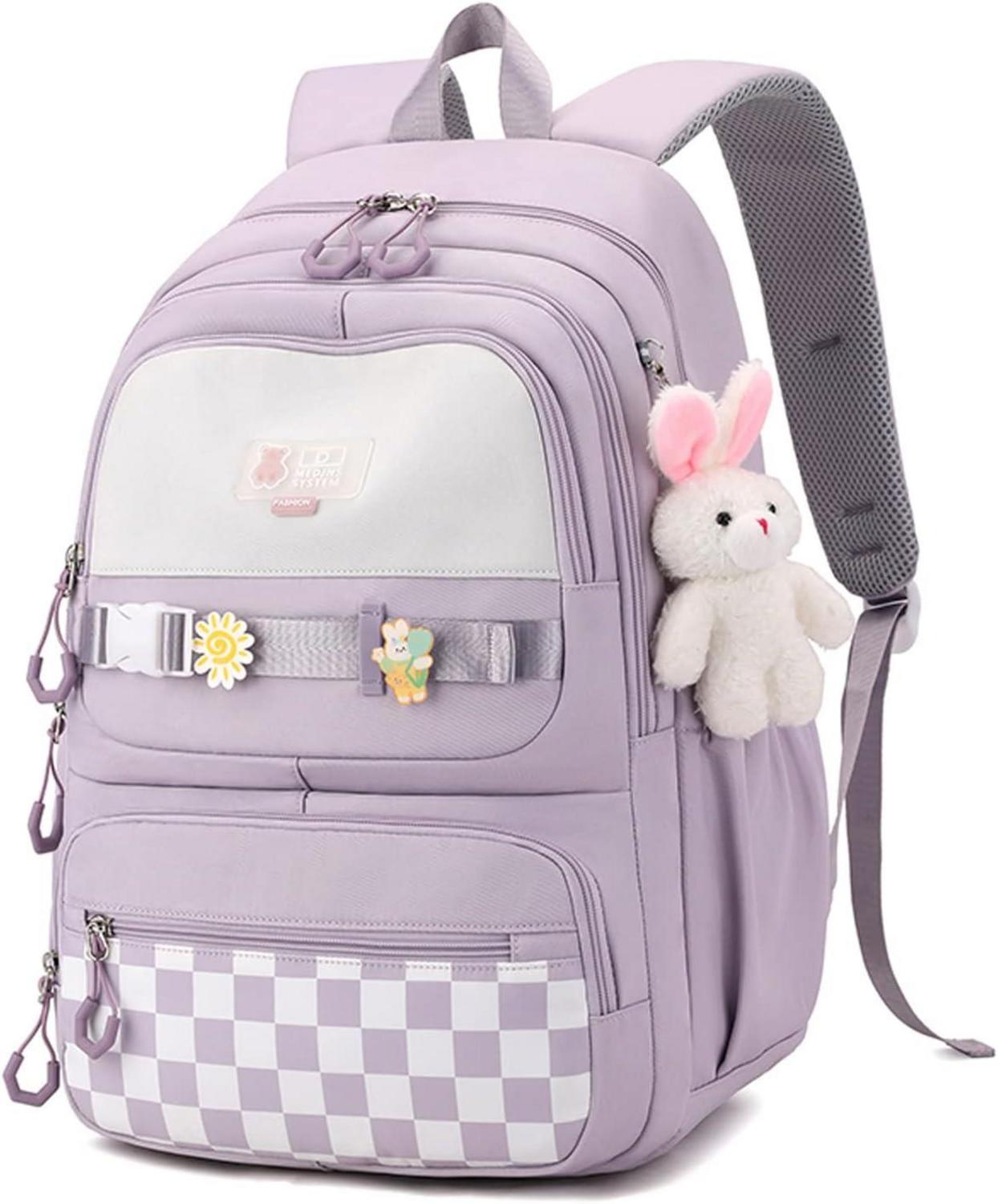 Rucksack Teenager Mädchen Jungen Schulranzen Schulrucksack Schultasche Sporttasche Ranzen höhenverstellbar Fächer Laptopfach Lila Nylon 21L
