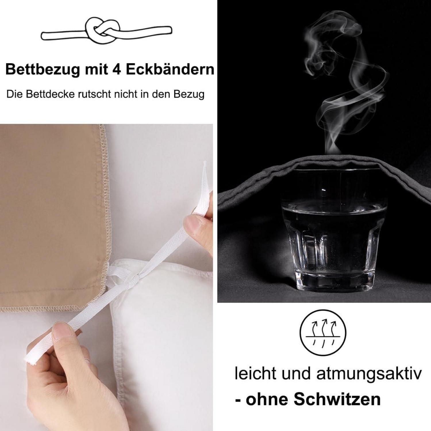 Bettwäsche 200x200 Beige Weich Set Kissenbezug 80x80 3-teilig