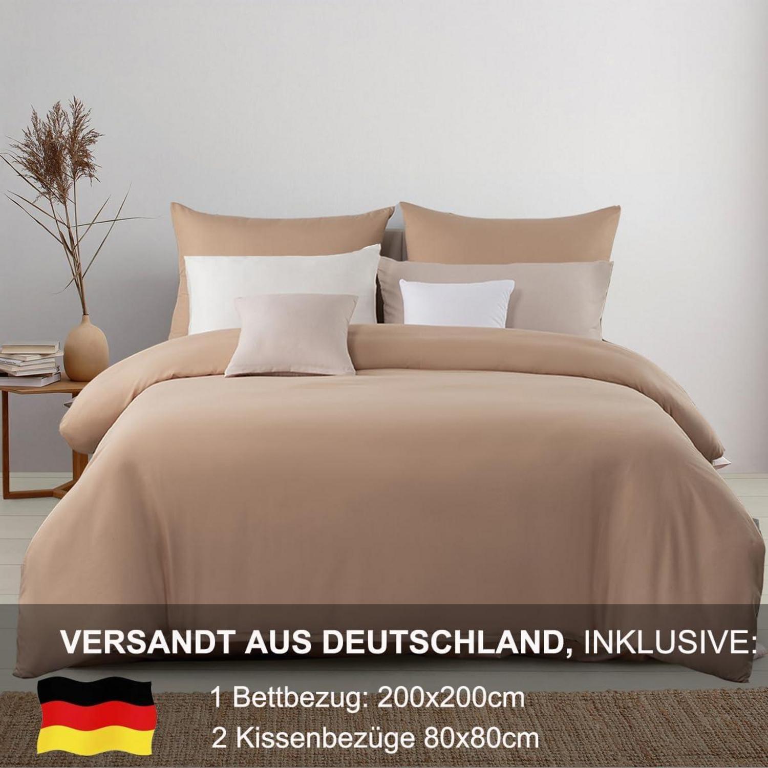 Bettwäsche 200x200 Beige, 3-teilig, Weich, Mikrofaser, Reißverschluss
