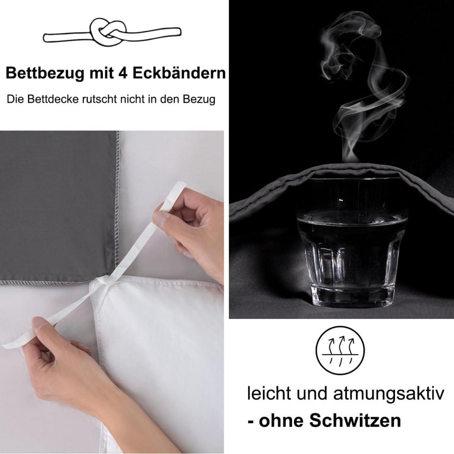 Beqnat Bettwäsche Set 200x200 Anthrazit Grau Mikrofaser Bettbezug Kissenbezug