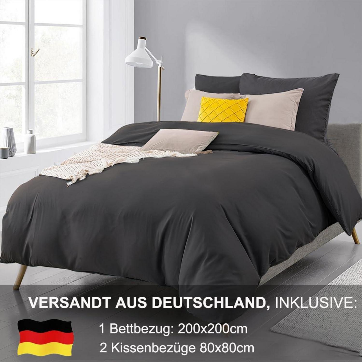 Bettwäsche 200x200 Anthrazit Grau Weich Mikrofaser Reißverschluss