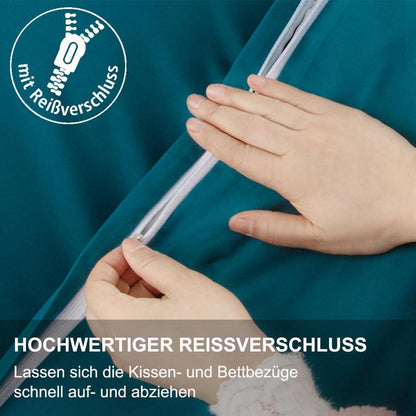 Beqnat Bettwäsche 135x200 4tlg Petrol Blau Mikrofaser 2er Set