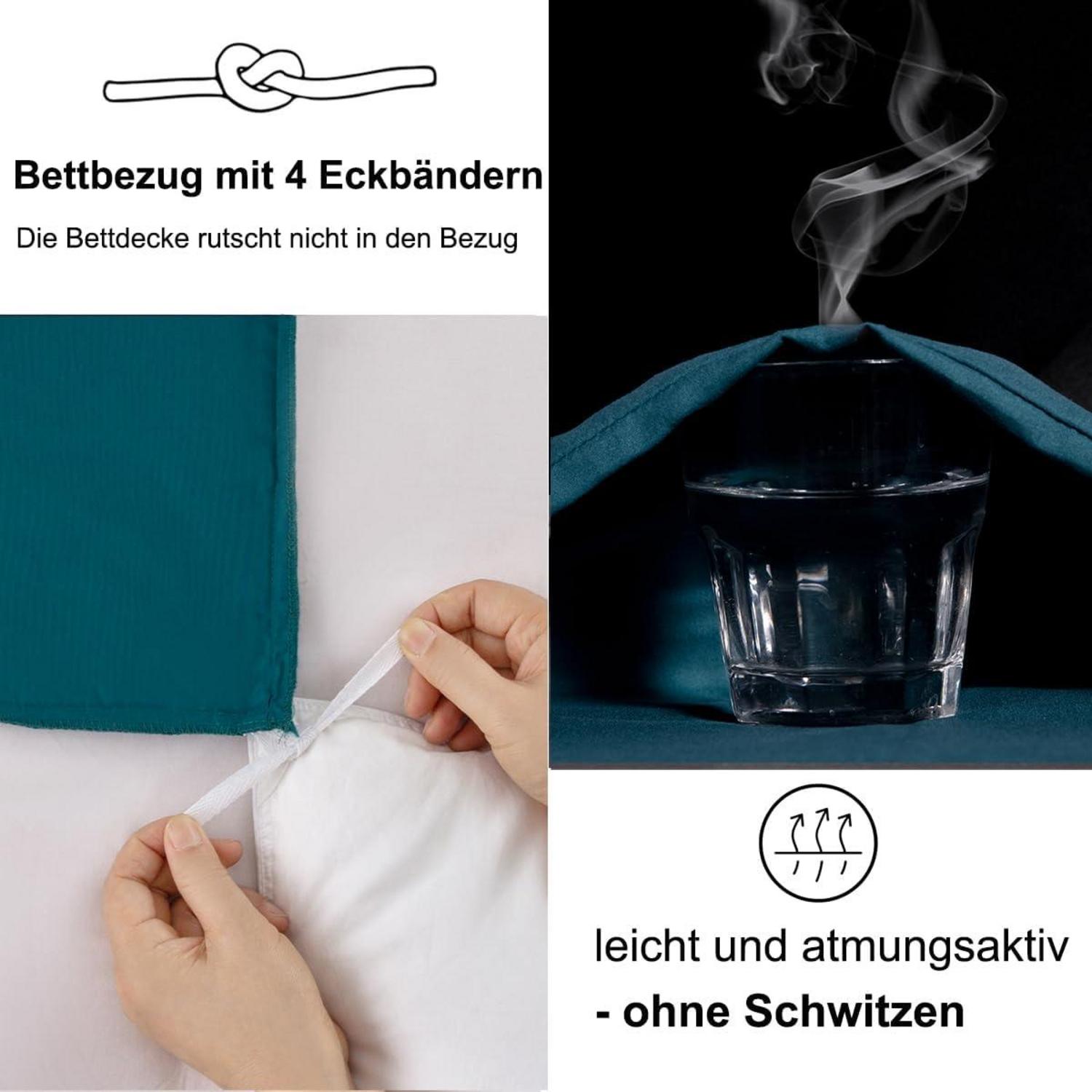Beqnat Bettwäsche 135x200 Petrol Blau 4tlg Set Mikrofaser