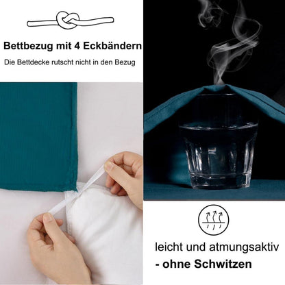 Beqnat Bettwäsche 135x200 Petrol Blau 4tlg Set Mikrofaser