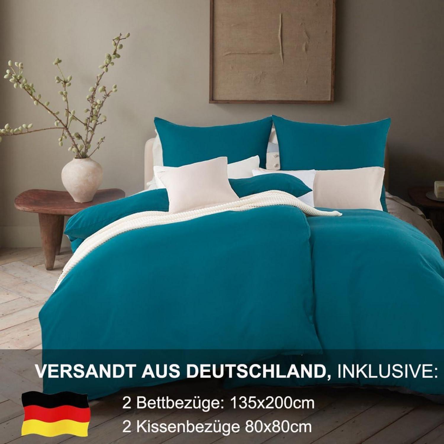 Bettwäsche 135x200 Petrol Blau 4tlg Weich Mikrofaser 2er Set