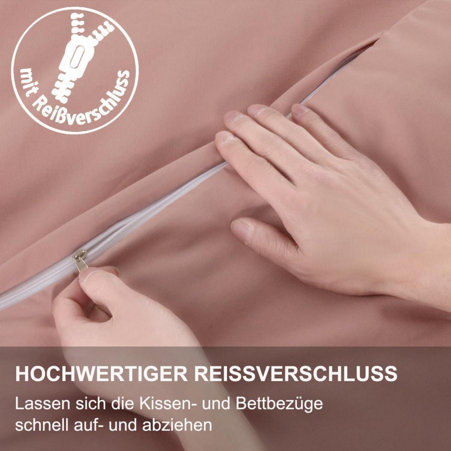 Beqnat Bettwäsche 200x200cm Rosa Mikrofaser Set mit Reißverschluss