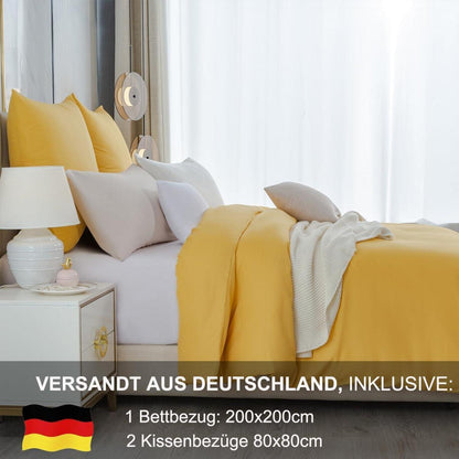 Bettwäsche 200x200 Gelb Gold Mikrofaser Reißverschluss 2-teilig
