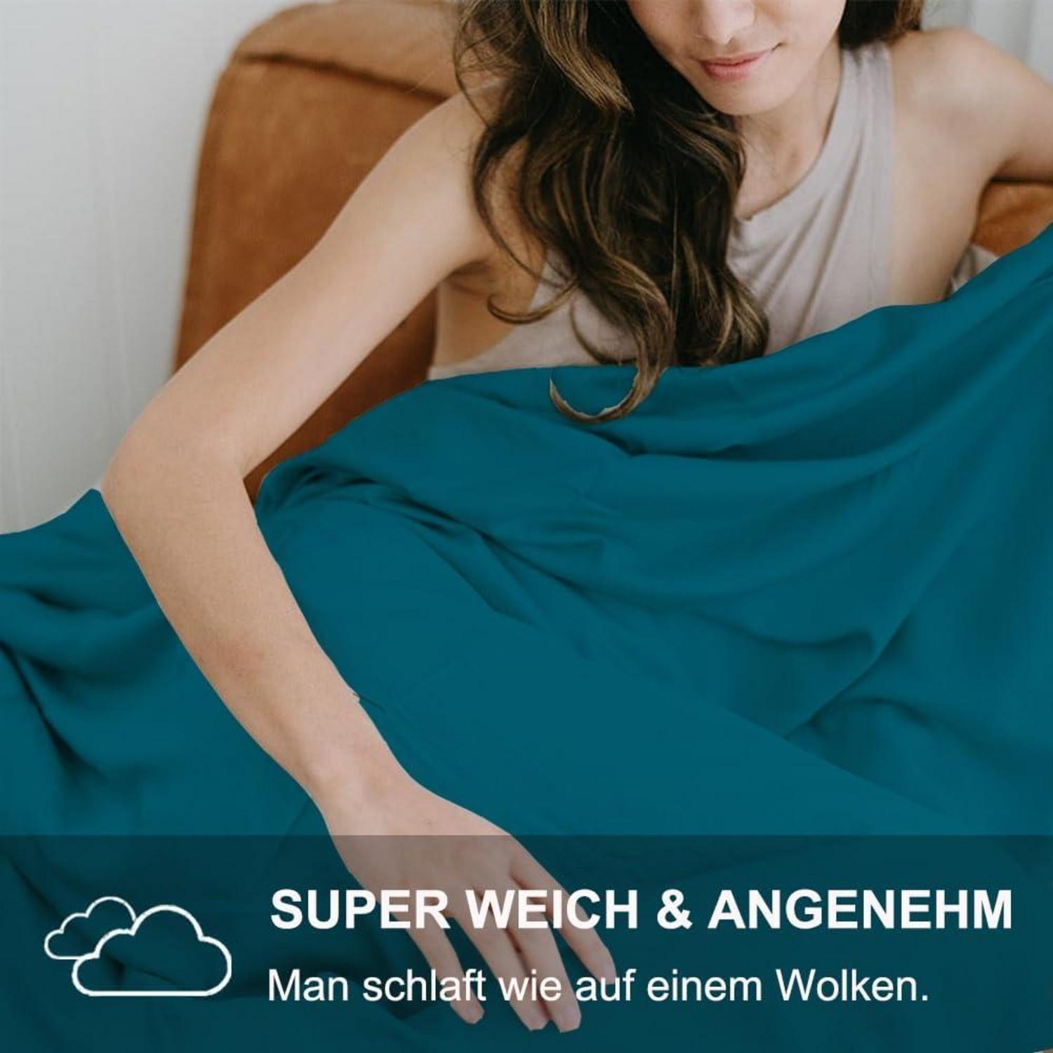 Bettwäsche Set 200x200 Petrol Blau Mikrofaser 2er Set