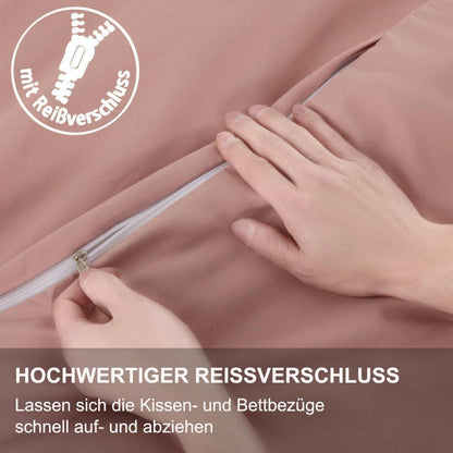 Beqnat Bettwäsche 135x200 Mikrofaser Rosa 4-teilig mit Reißverschluss