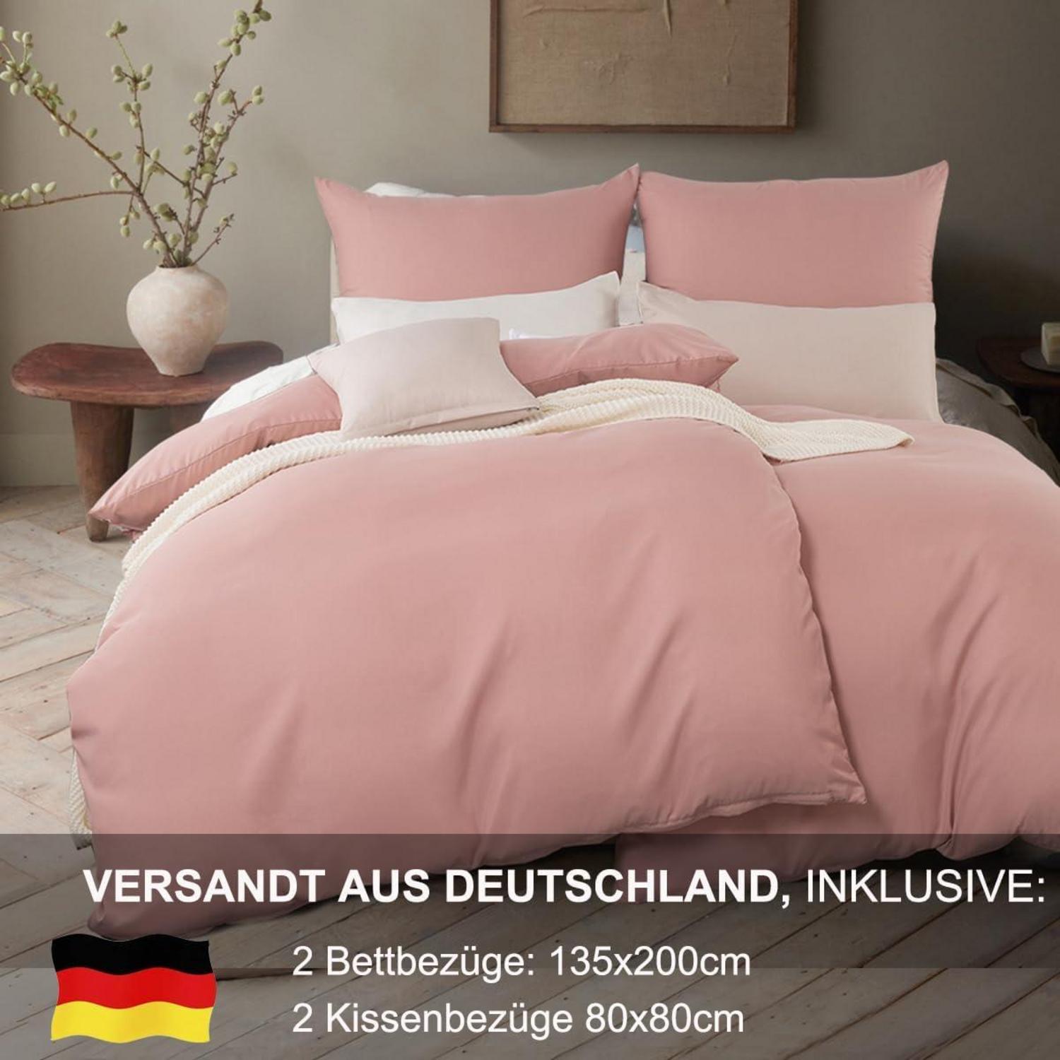 Bettwäsche Set 135x200 Rosa Mikrofaser 4tlg. mit Reißverschluss
