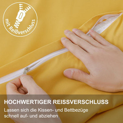 Beqnat Bettwäsche 135x200 4tlg Gelb Gold Mikrofaser Reißverschluss