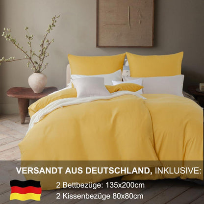 Bettwäsche 135x200 4tlg Gelb Gold Mikrofaser Kissenbezug 80x80