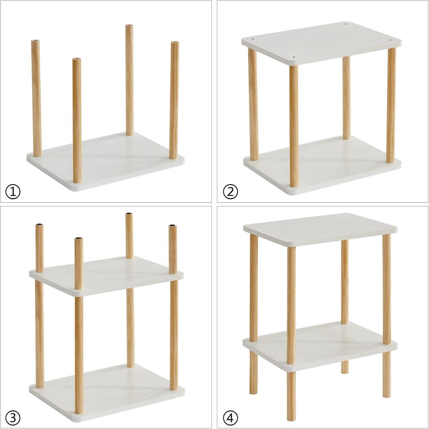 Holz Beistelltisch Nachttische 2 Ebenen 39x29x53cm Weiß Schlafzimmer Wohnzimmer