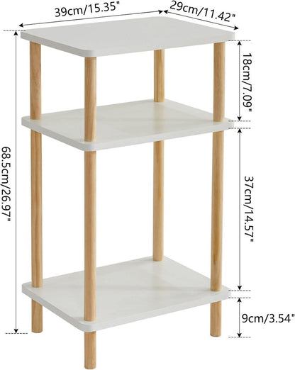Beistelltisch Nachttisch Holz 3 Ebenen Weiß Modernes Design