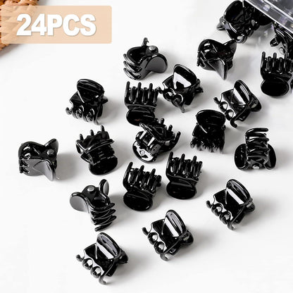 24 Mini Haarspangen Schwarz Kunststoff Rutschfest Haarclips