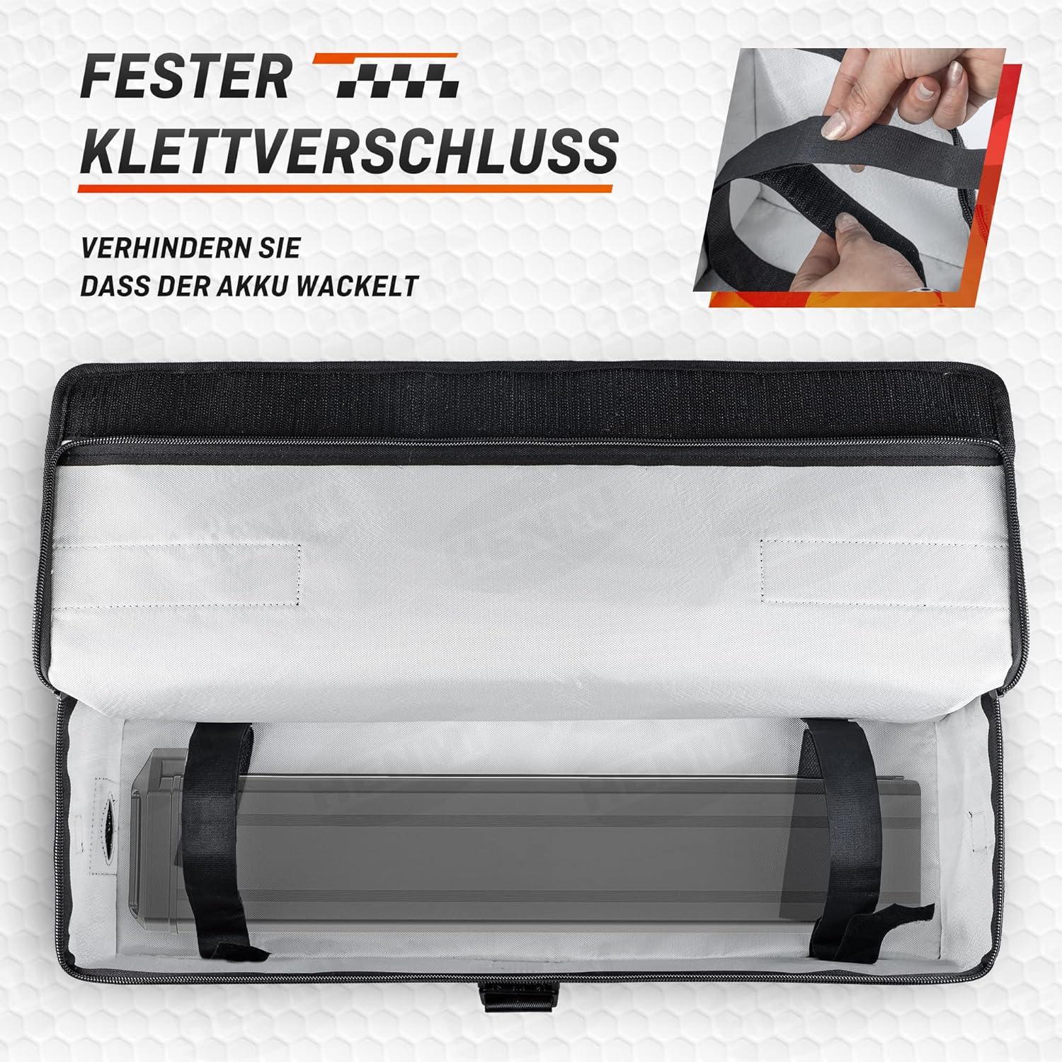 Ebike Akku Tasche Feuerfest 1000°C 49 x 15 x 15 cm Ladeloch 3 cm