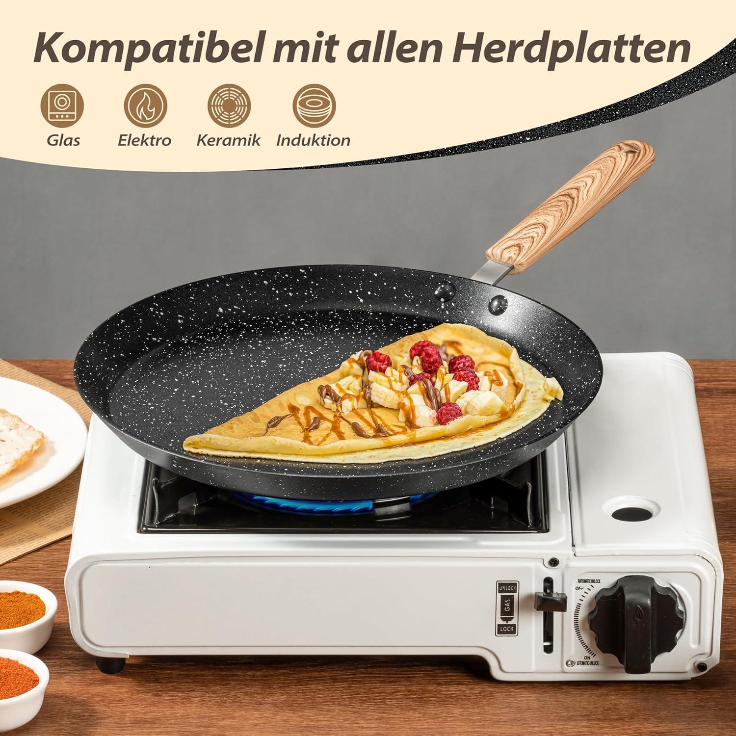 Antihaft Crepe Pfanne 28cm Induktion Schwarz mit Bakelit-Griff