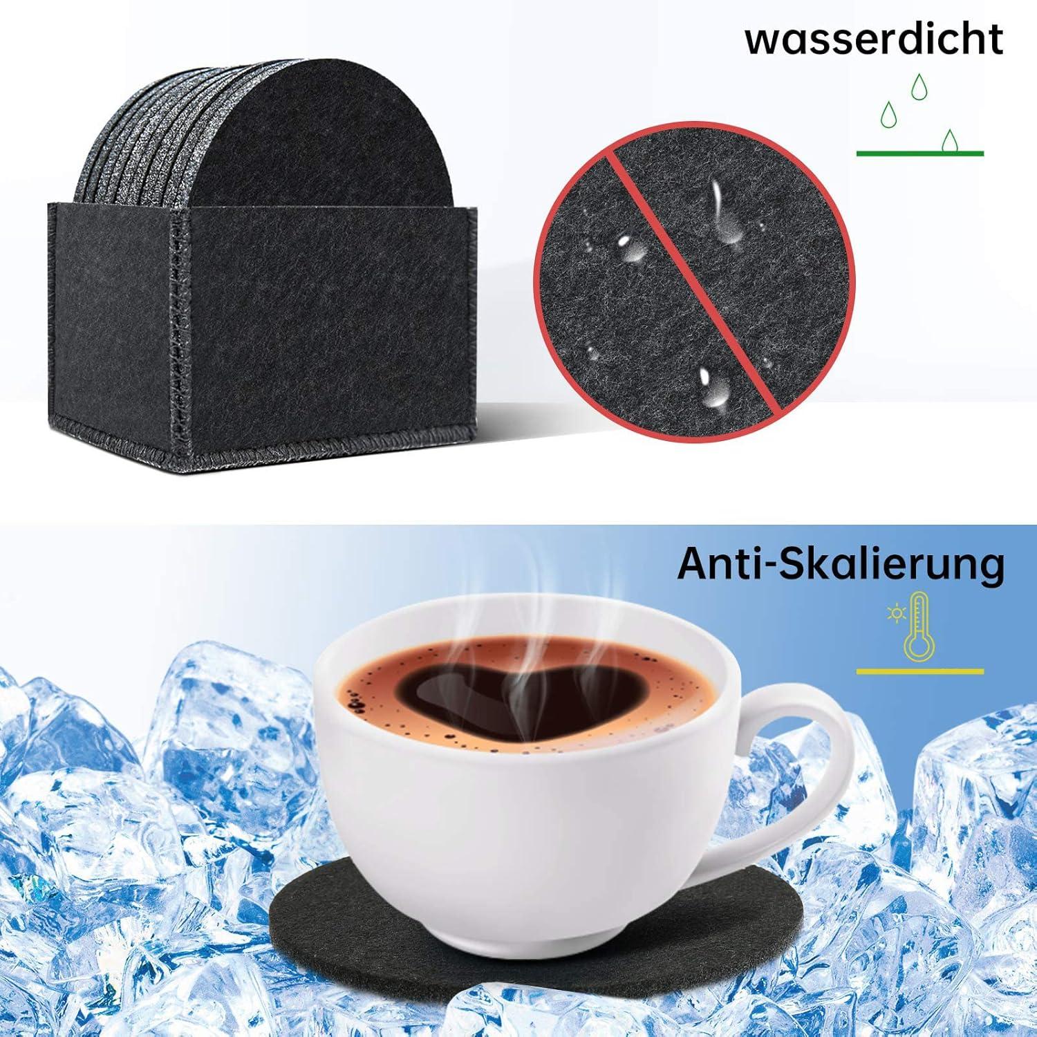 BOENFU Filz Untersetzer Set Rund 10er Gläser Getränke Bar Tassen Schwarz