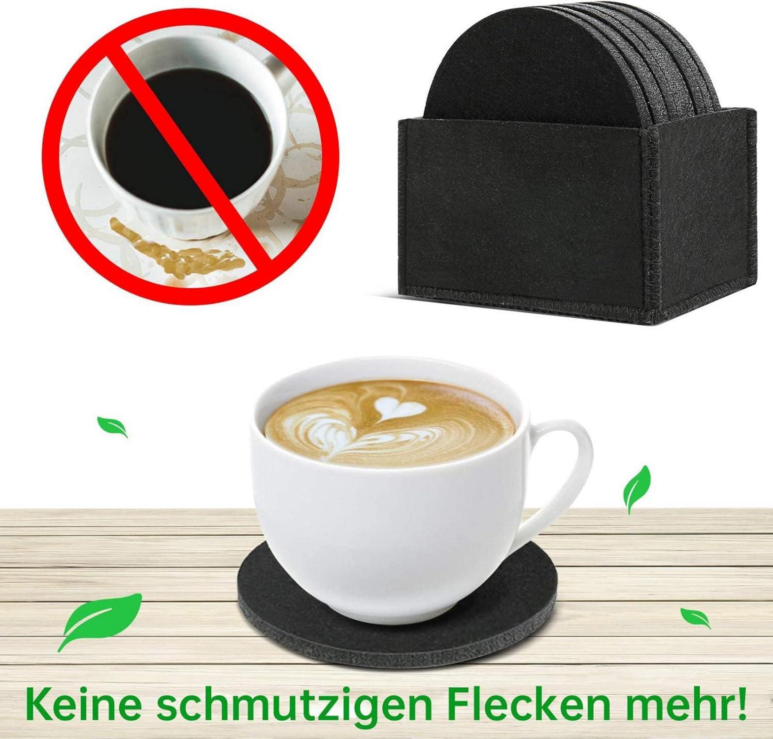 Boenfu Filzuntersetzer Gläser 10er Set Schwarz rund Getränke Bar Tassen