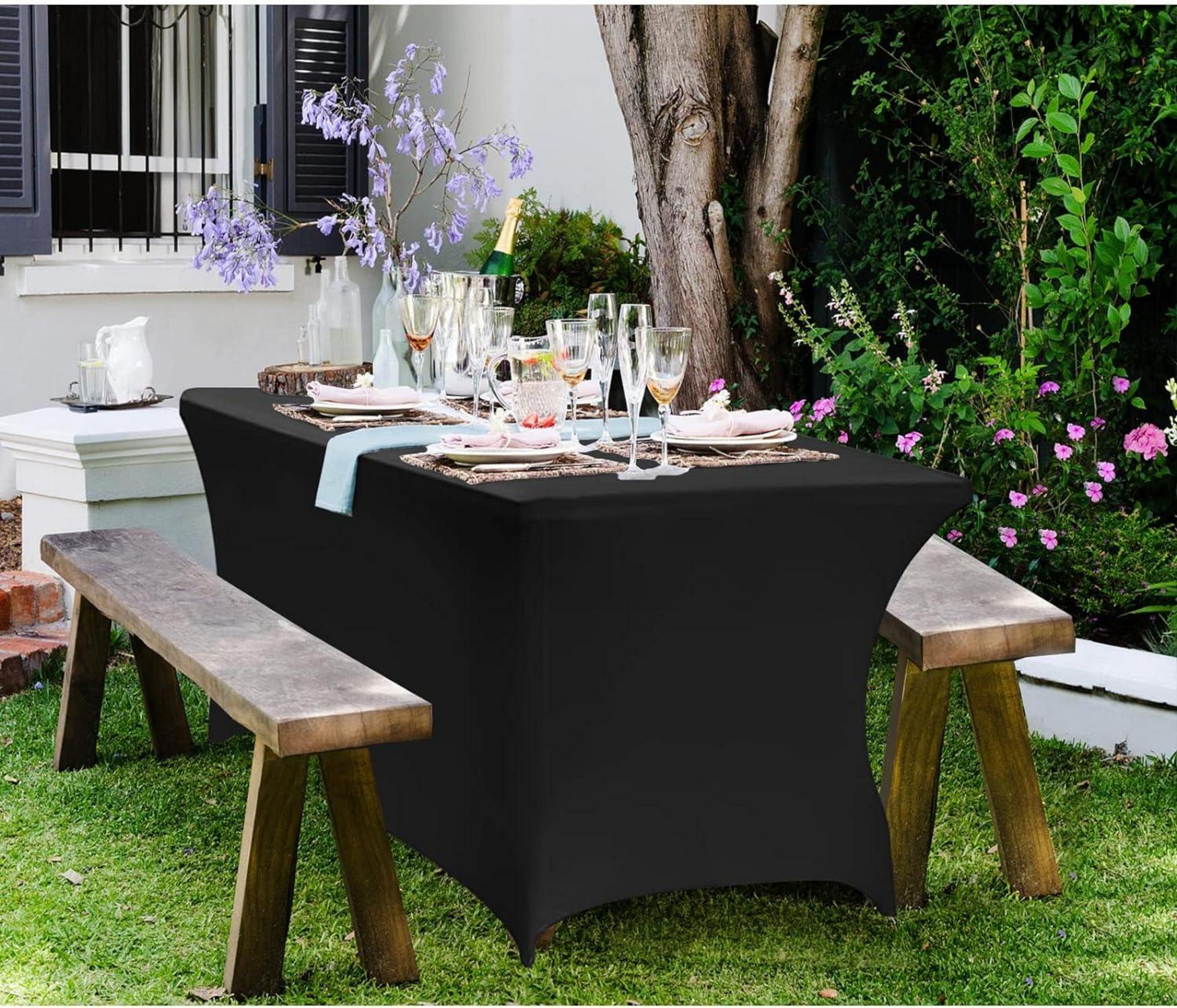 Granbest 2er Pack Schwarze 6FT Fitted Spandex Tischdecke für