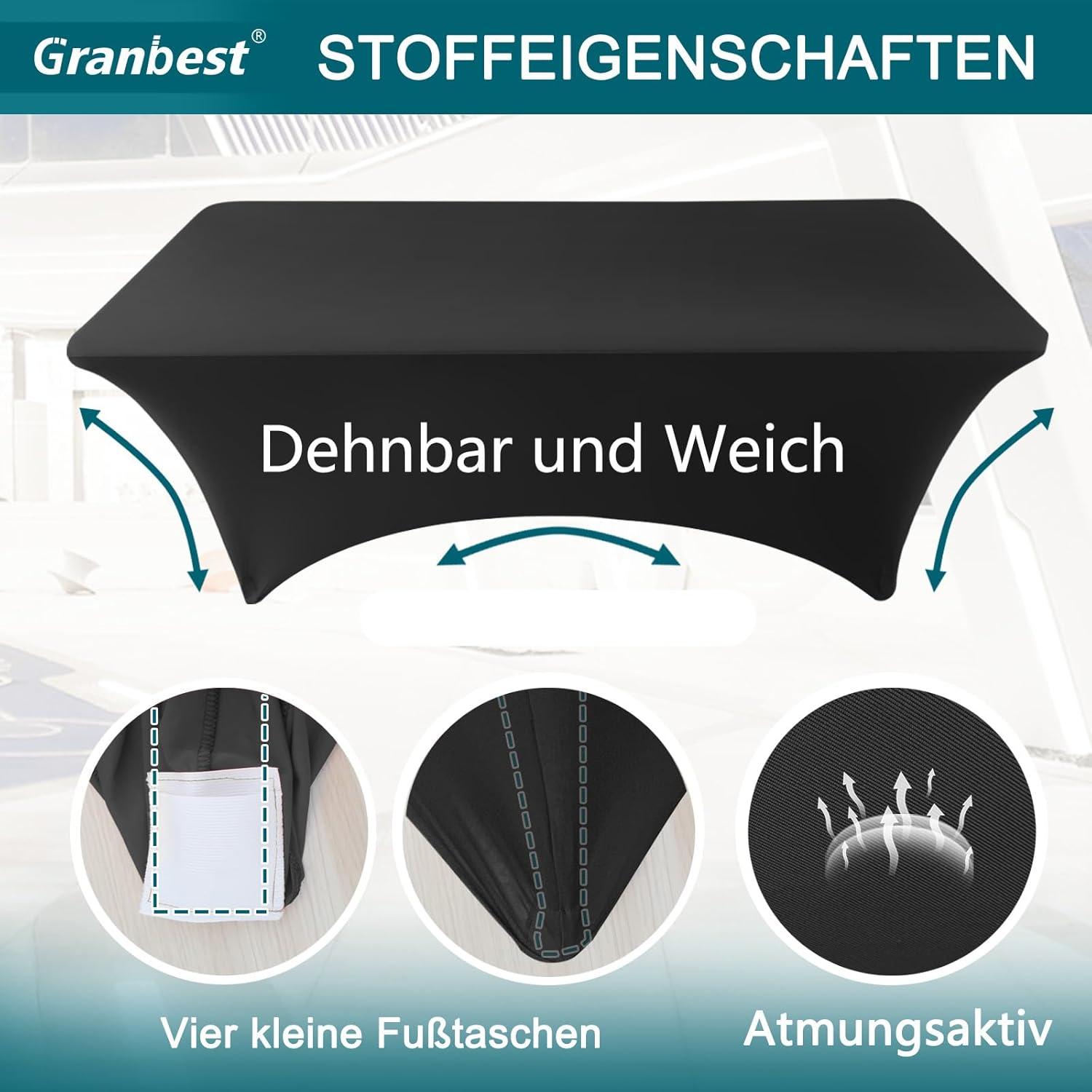 Granbest 2er Pack 6FT Spandex Tischdecke Schwarz für Partys Bankett Hochzeit