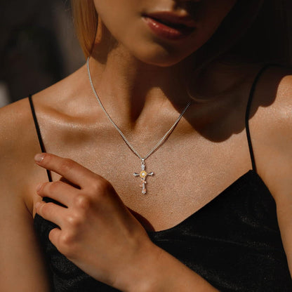 Religiöse Kreuzkette Halskette Damen Geschenk Silber Sonnenblumen