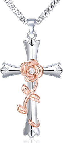 Kreuzkette Halskette für Frauen Religiöser Glaube Anhänger Rose Gold