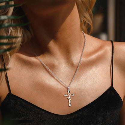 Kreuzkette Halskette für Frauen Religiöser Glaube Anhänger Rose Gold