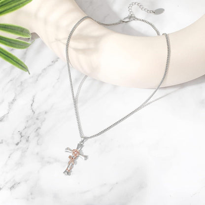 Mesovor Kreuz Kette Halskette für Frauen Rosegold Zirkon 42cm+5cm