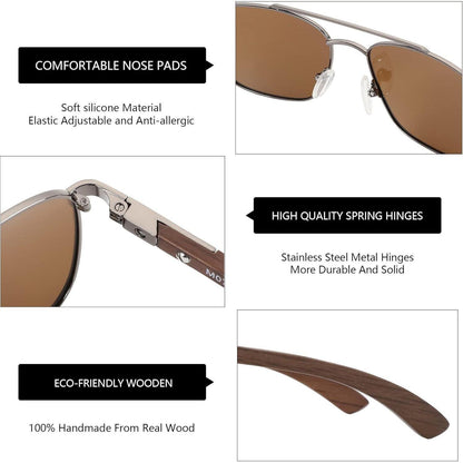 Piloten Sonnenbrille Retro Holz Metall polarisiert UV400 Schutz