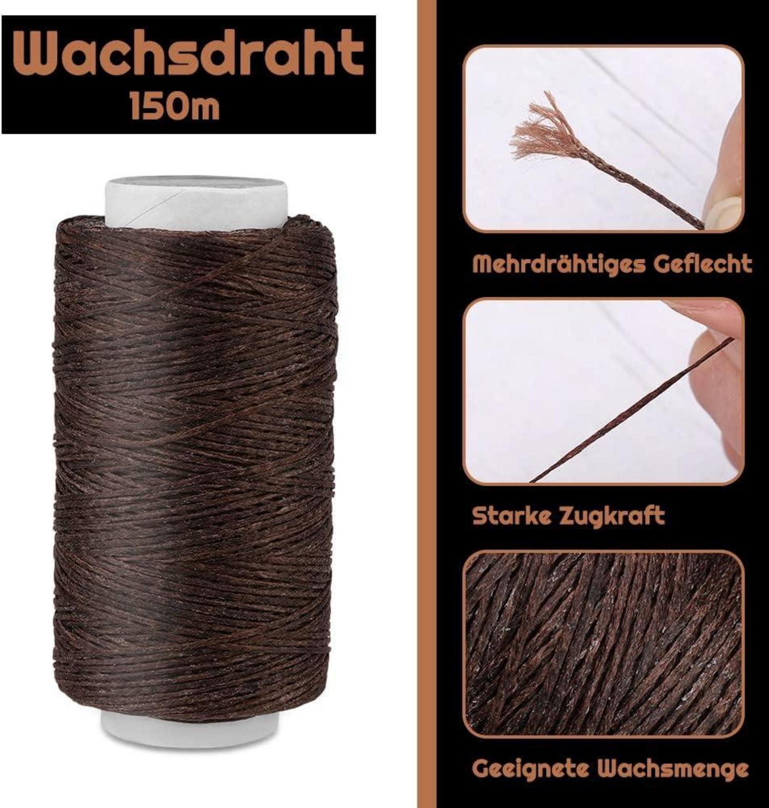 150D gewachster Lederfaden Set mit 7 Nähnadeln, kaffeebraun