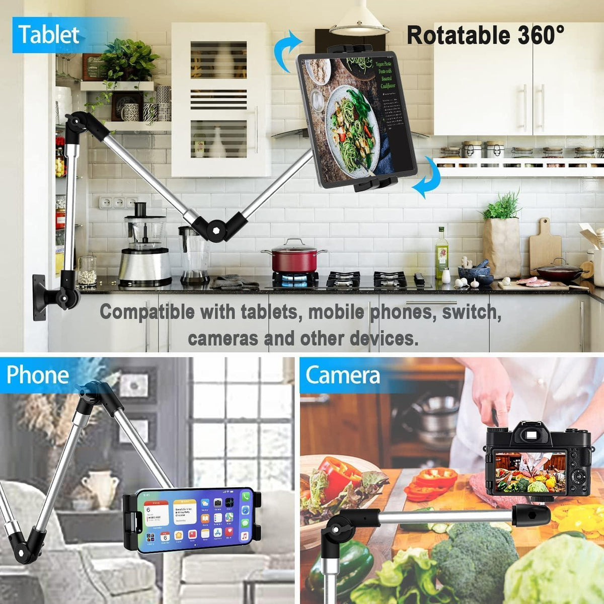 Faltbarer Tablet Wandhalterung mit Langem Arm & 360° Drehung