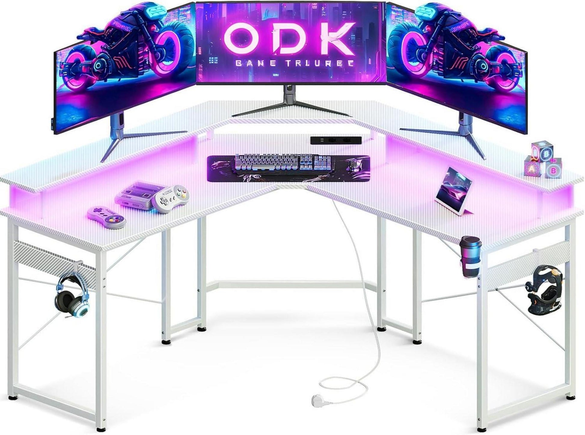 Gaming Tisch mit LED und Monitorablage, Kohlefaser