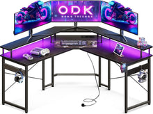 Gaming Schreibtisch mit LED, 2 Steckdosen, 2 USB, Monitorablage